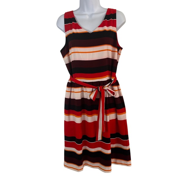 Lands' End Dresses & Skirts - NWOT Lands End Women's 10 Red Striped Sleeveless V-Neck Belted Shift Dress Retro